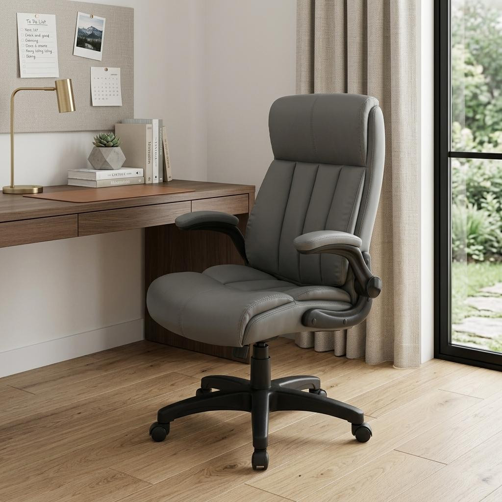 724214 Gray Adjustable Height Swivel Rolling Executive Office Chair