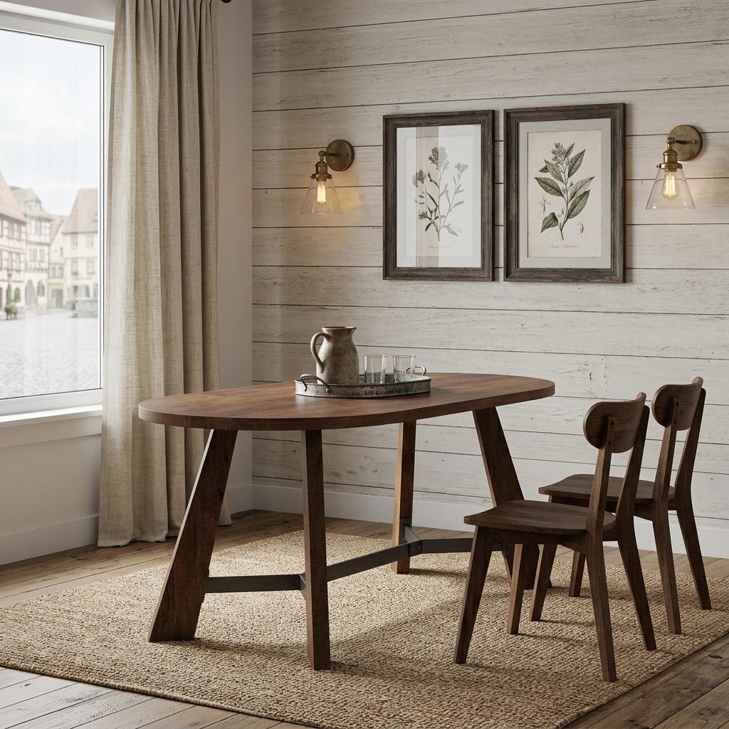 745587 71 in. Brown & Black Wood Trestle Base Oval Dining Table