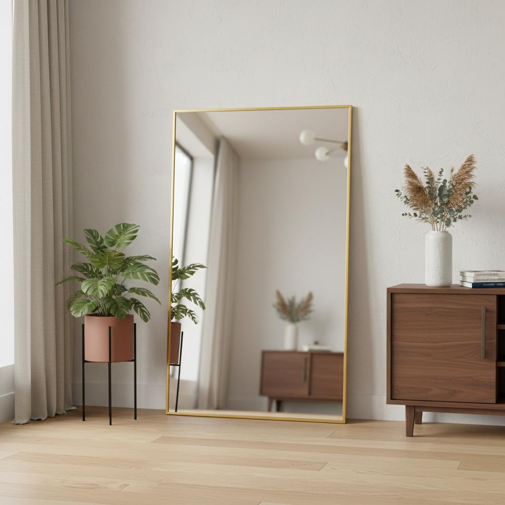 708722 59 in. Gold Aluminum Leaning Framed Full Length Mirror