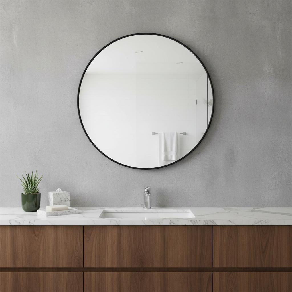 719437 20 in. Black Metal Round Framed Bathroom Vanity Mirror