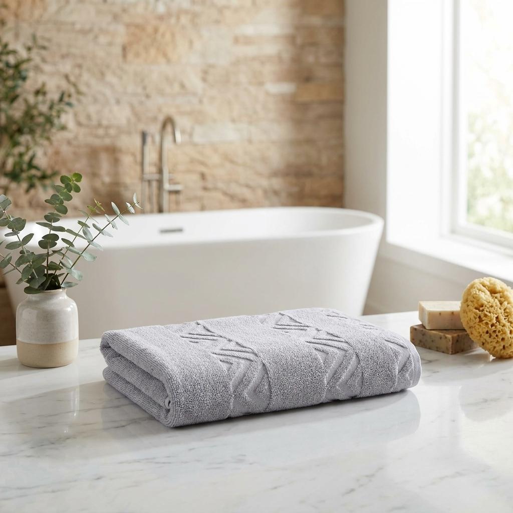 756200 Light Gray Jacquard Turkish Cotton 27 x 54 in. Chevron Bath Towel