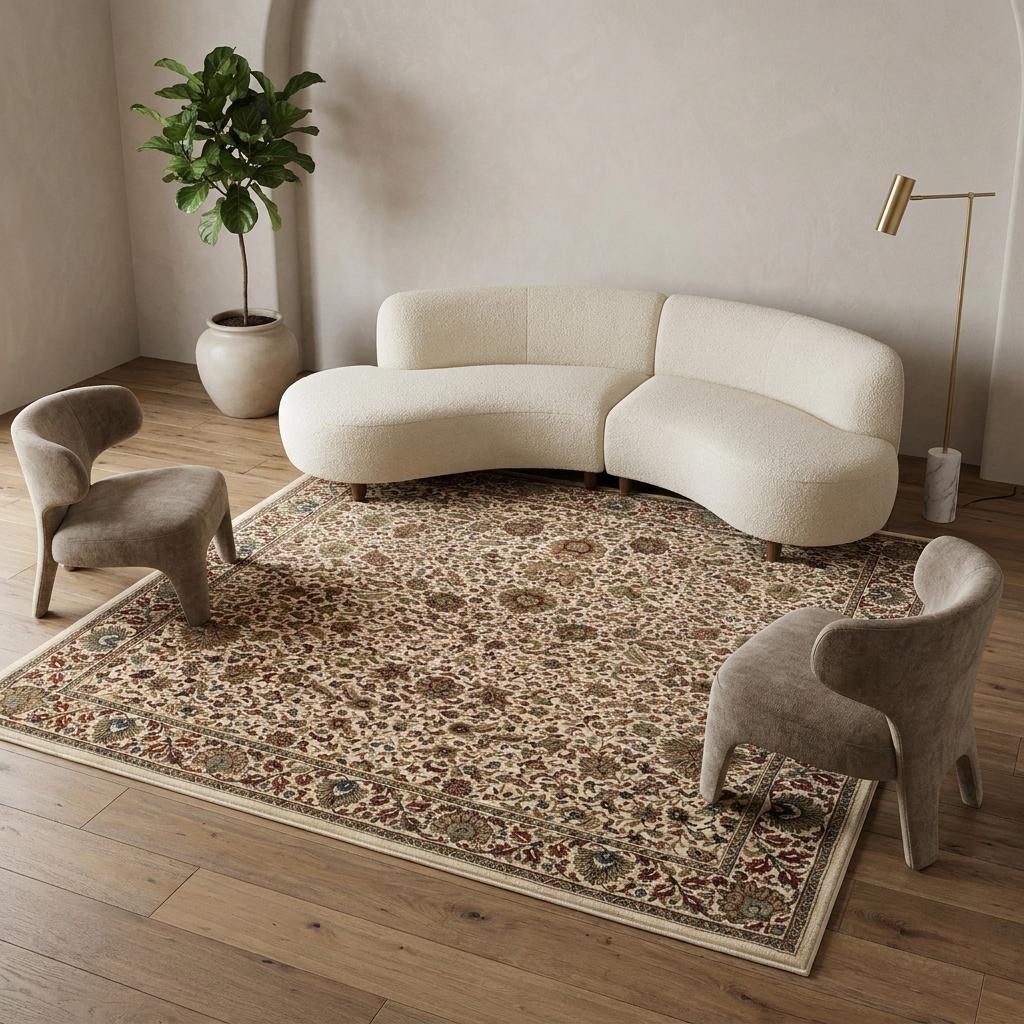574145 8 ft. Ivory & Green Oriental Square Rug