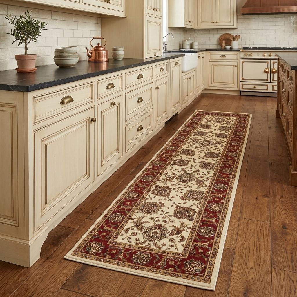 576013 8 ft. Ivory & Red Oriental Runner Rug