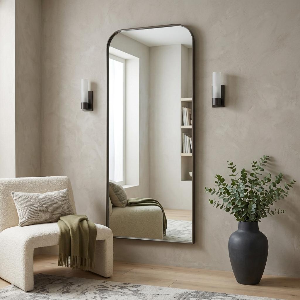 729167 76 in. Black Metal Arch Framed Full Length Hanging Mirror