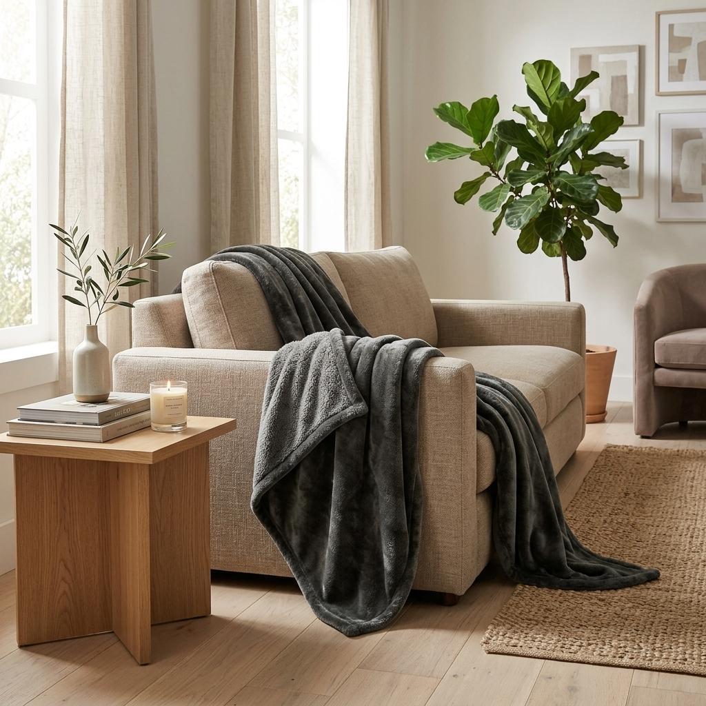 527418 50 x 60 in. Charcoal Fleece Plush Throw Blanket