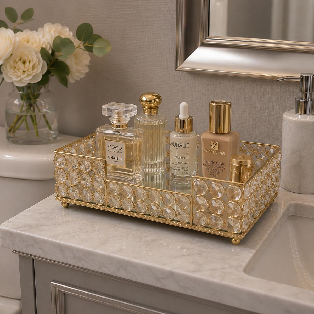 741778 10 in. Gold Iron & Crystal Rectangular Napkin Holder