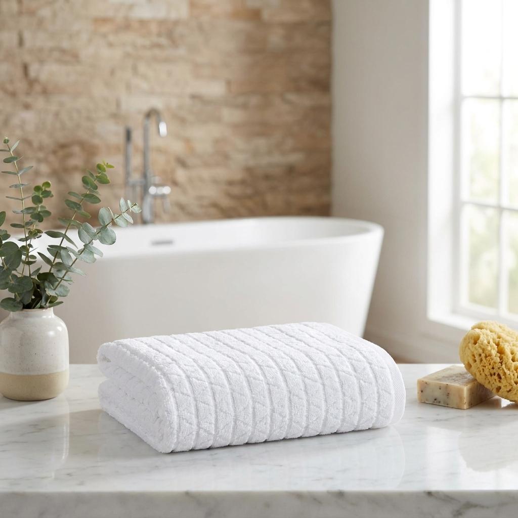 756145 White Geometric Turkish Cotton 27 x 54 in. Bath Towel