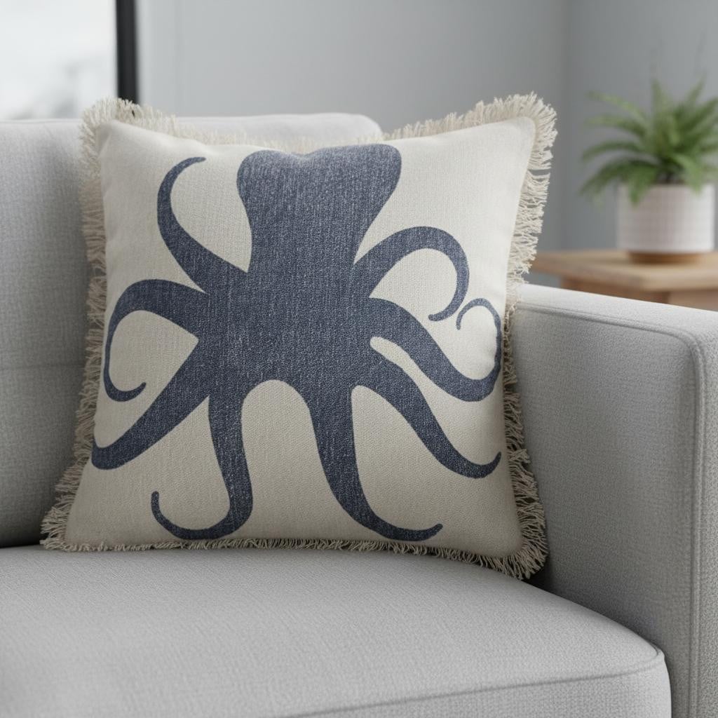 713672 18 in. Blue & White Beach Cotton Throw Pillow Cover