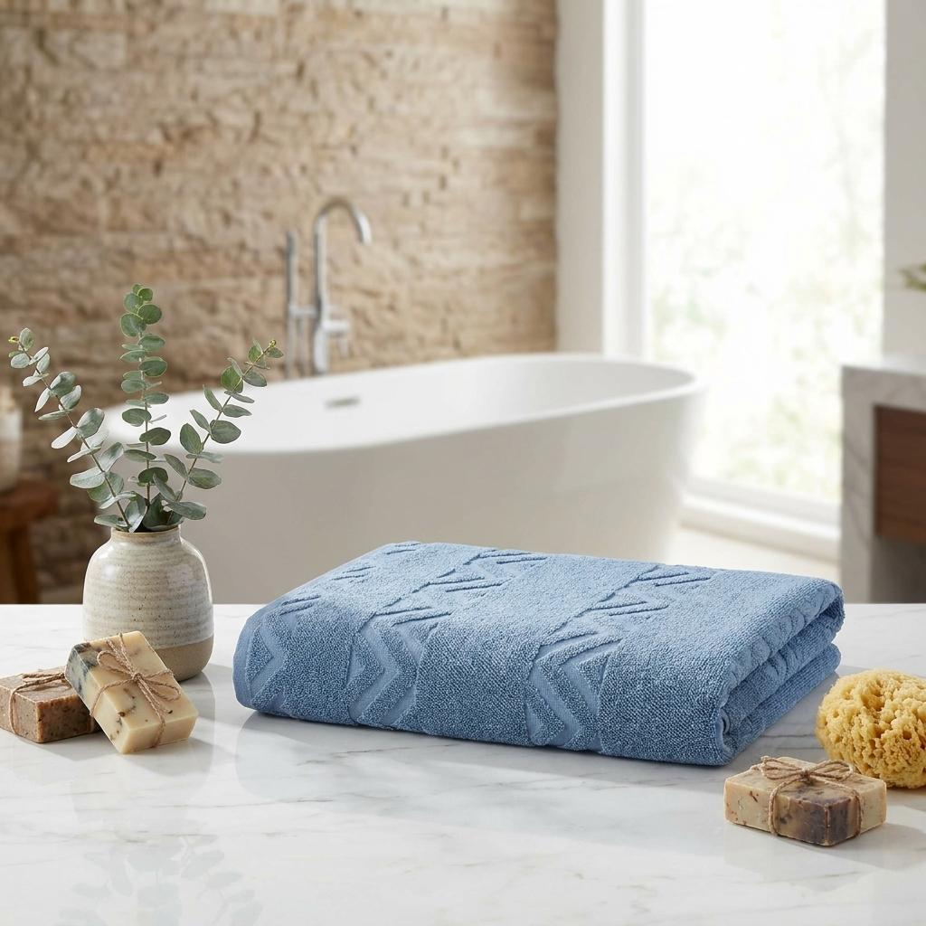 756012 Navy Blue Jacquard Turkish Cotton 40 x 70 in. Chevron Bath Sheet