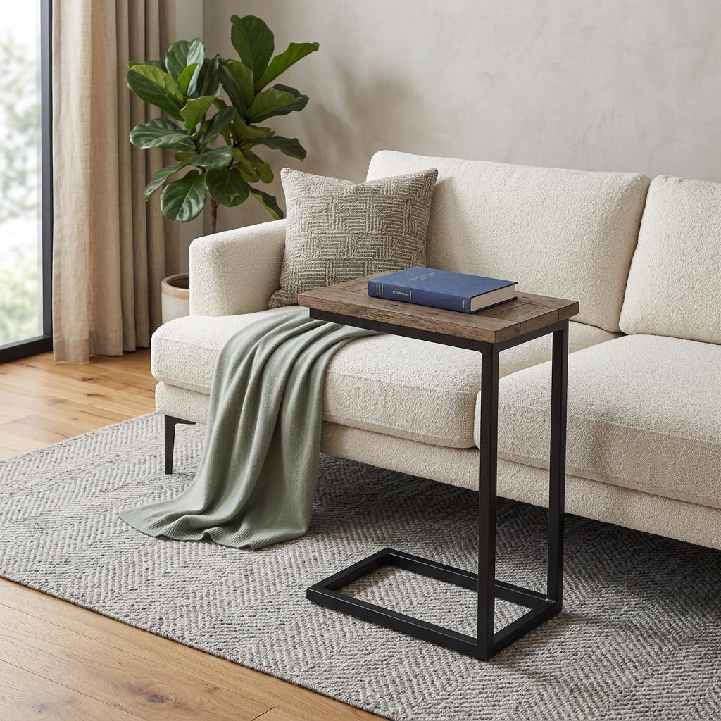 641935 24 in. Brown & Black Solid Wood & Iron End Table