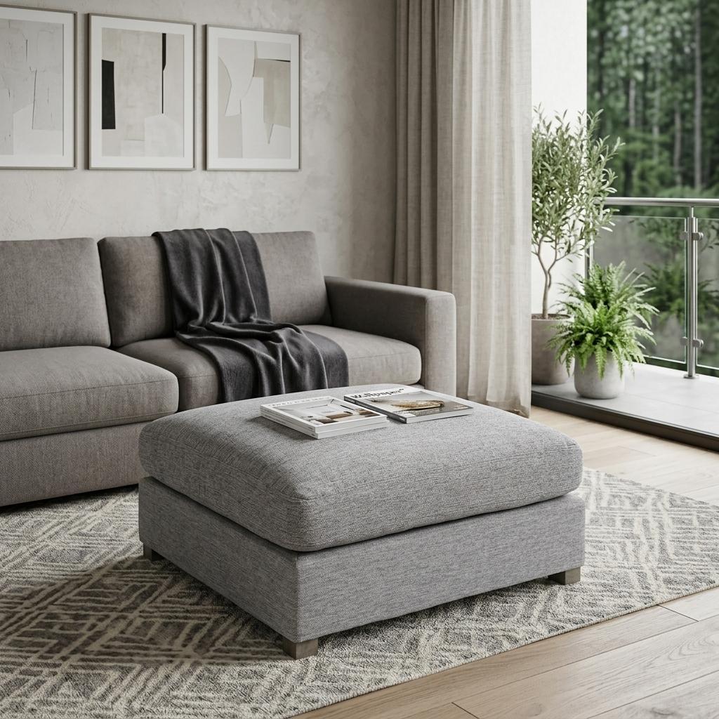730853 39 in. Gray & Brown Fabric Ottoman