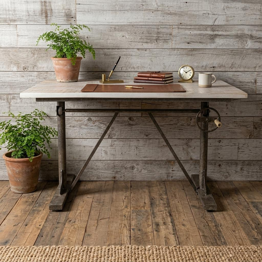 734771 Adjustable Light Gray & Charcoal Solid Wood & Iron Trestle Standing Desk