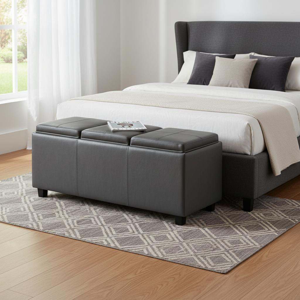 640218 42 in. Stone & Dark Brown Ottoman with Storage