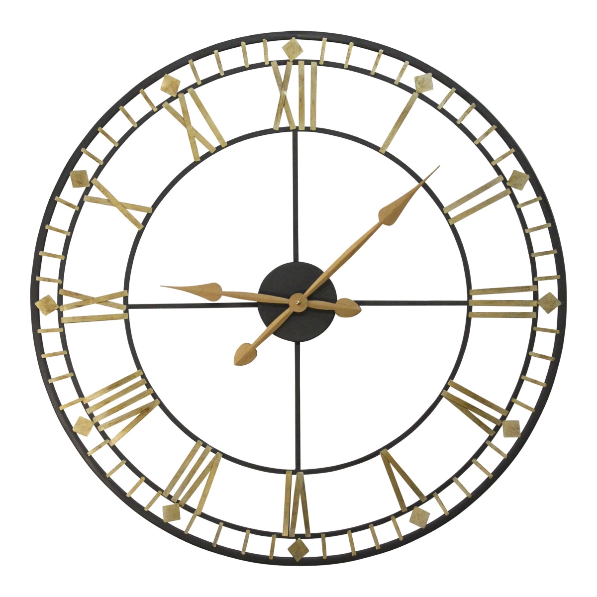Picture of HomeRoots 373202 31.5 in. Oversized Vintage Style Metal Wall Clock with Black & Gold Numerals