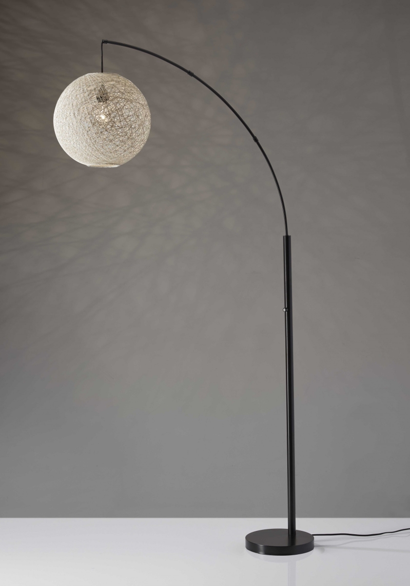 Floor Lamp with Bronze Metal Arc & Groovy Rattan String Ball Shade