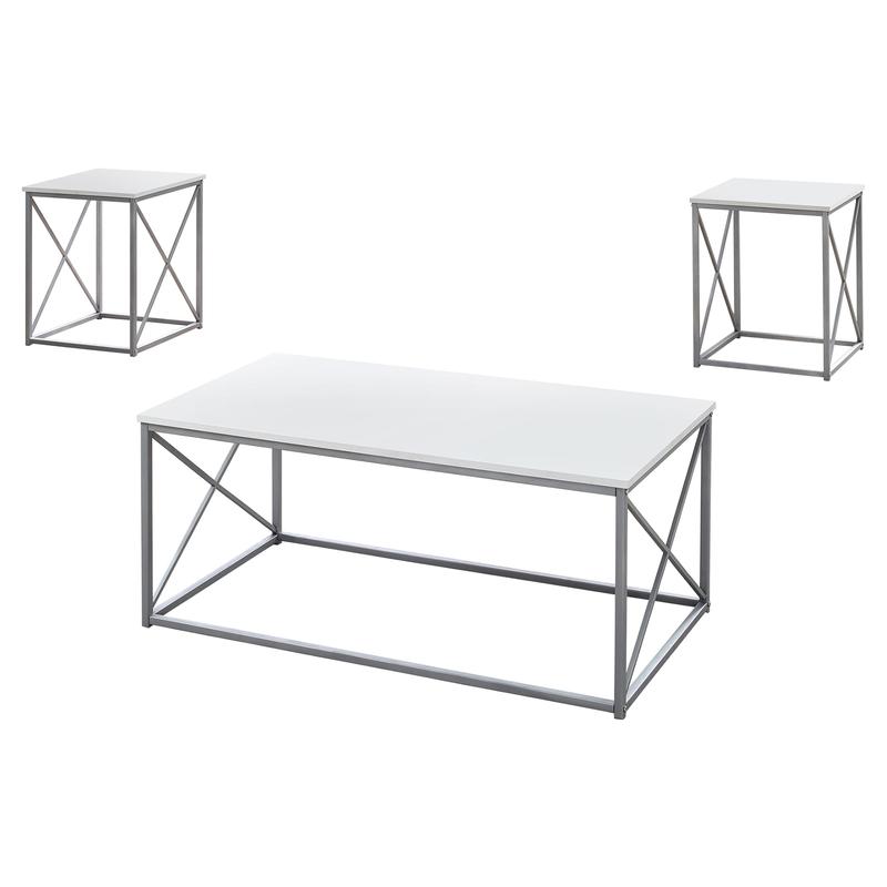 366087 White, Silver Metal Table Set - 3 Piece