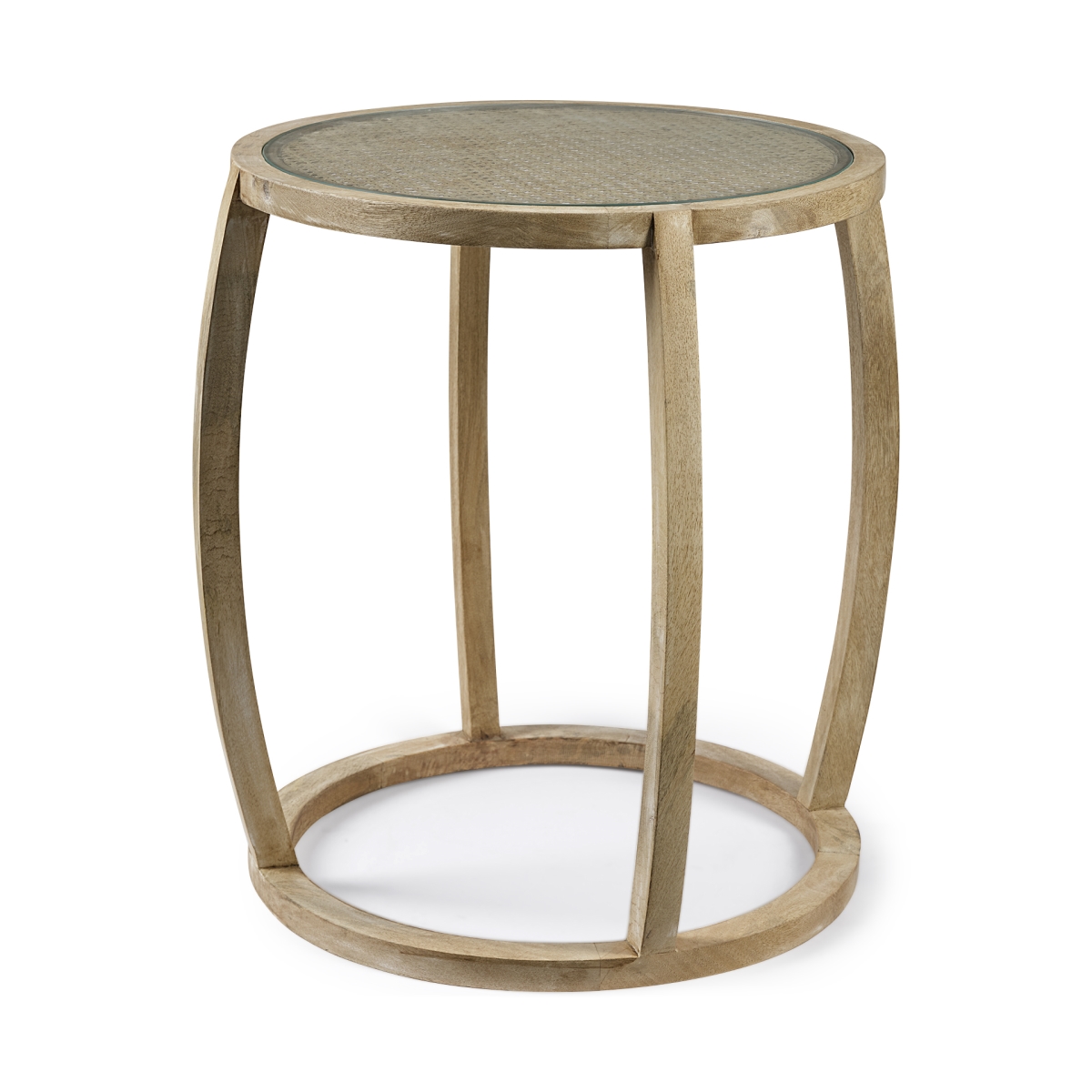 26.2 in. Wood Round Top Accent Table with Glass, Light Brown