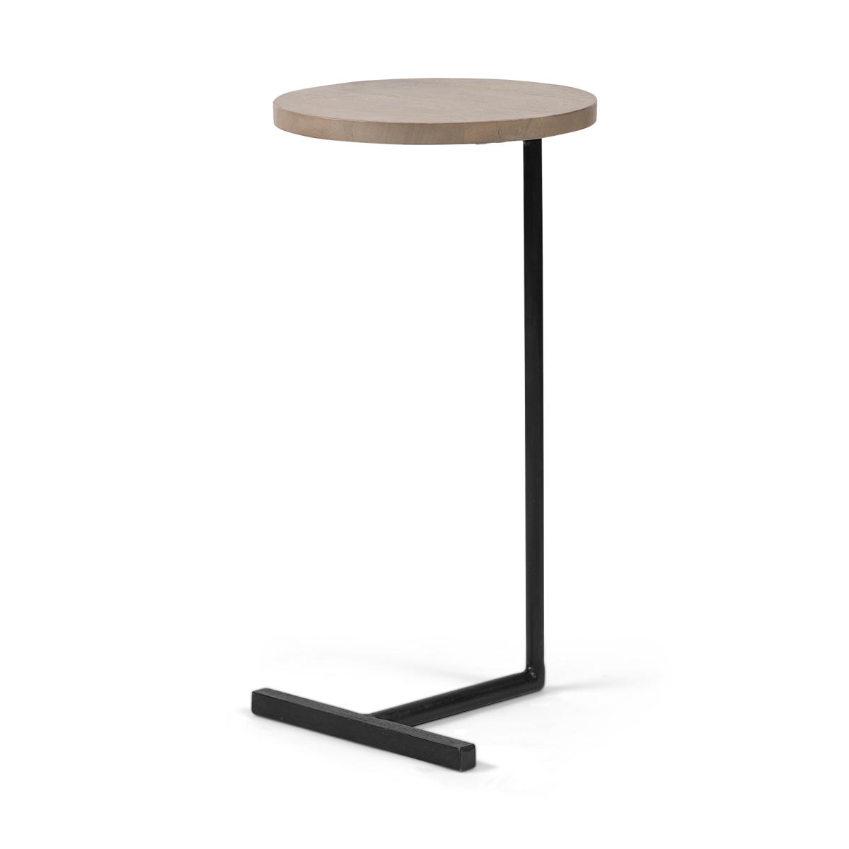 380694 Wood Round Top Accent Table with Black Iron Base, Brown