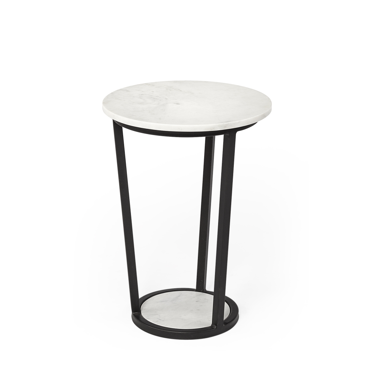15 in. Round Marble Top Accent Table with Metal Frame, White & Black