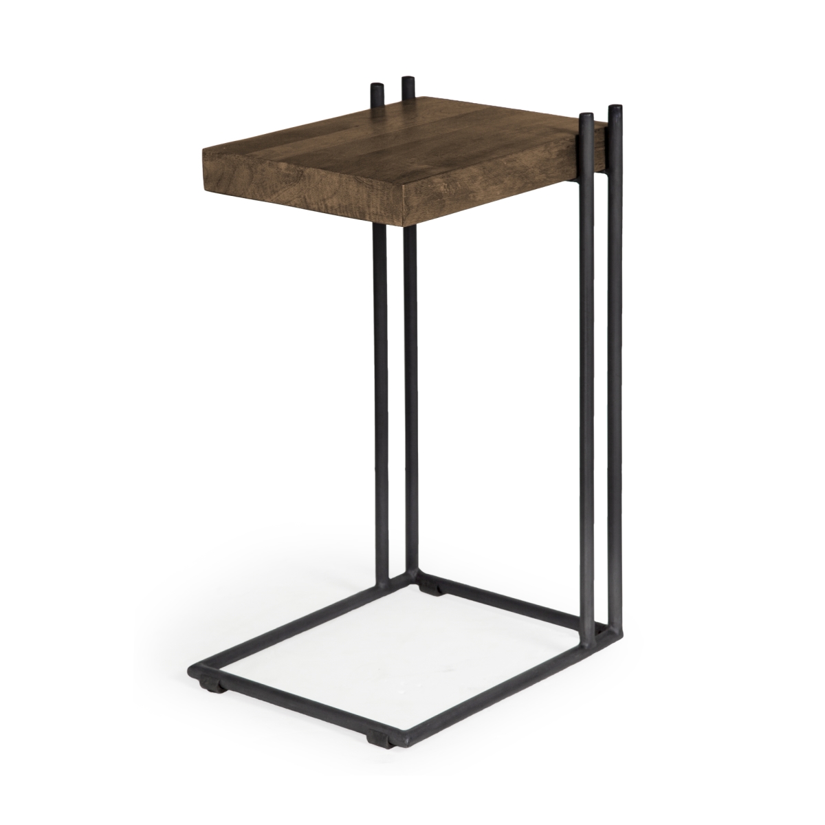 380670 L-Shaped Wood Side Table with Metal Frame, Black & Brown - Medium