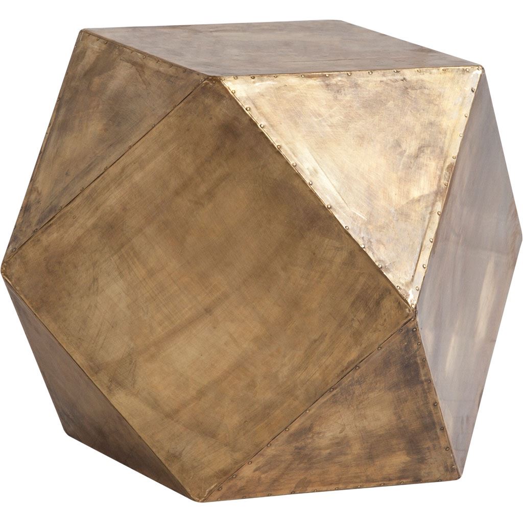 380668 Brass Iron Plated Hexagonal Side Table with Square Top