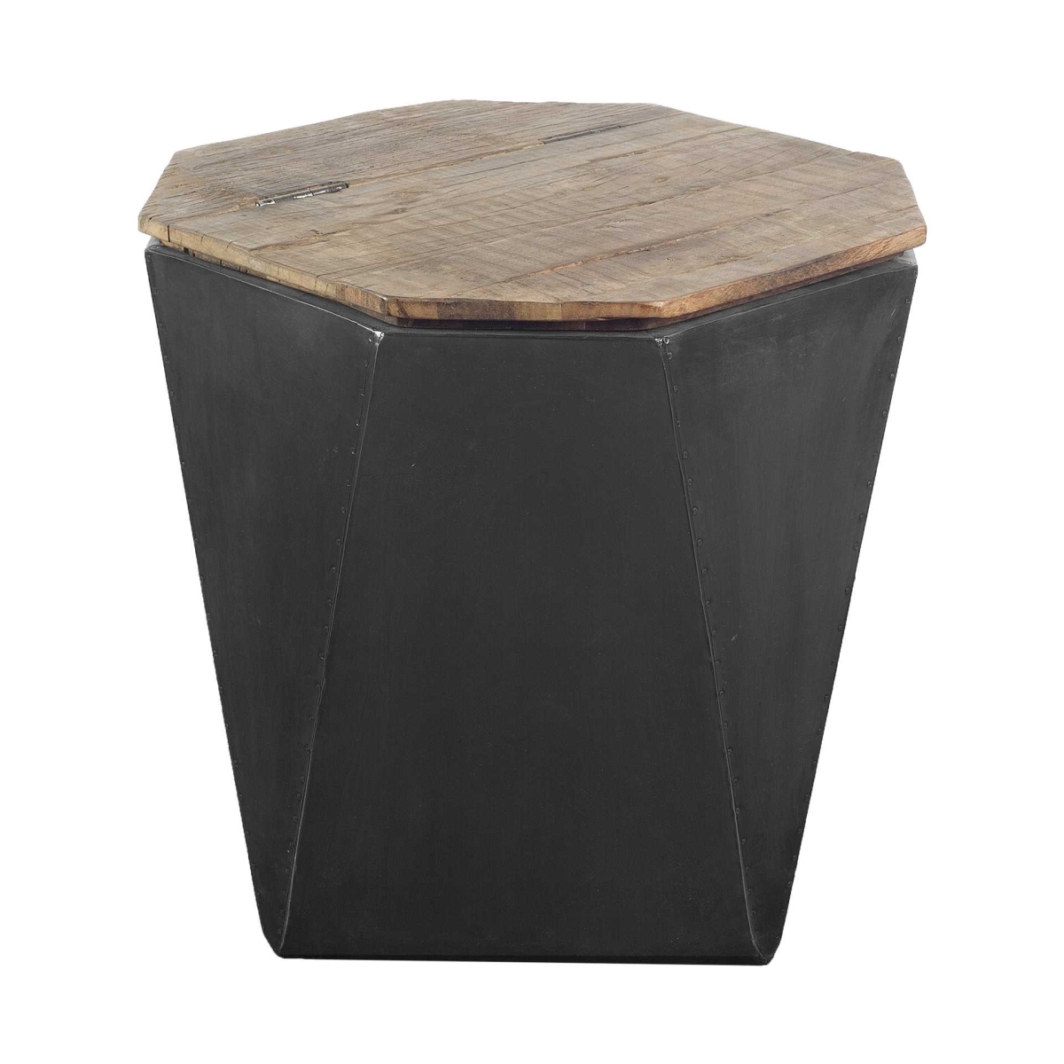 380665 Black Metal & Natural Wood Hinged-Top Side Table