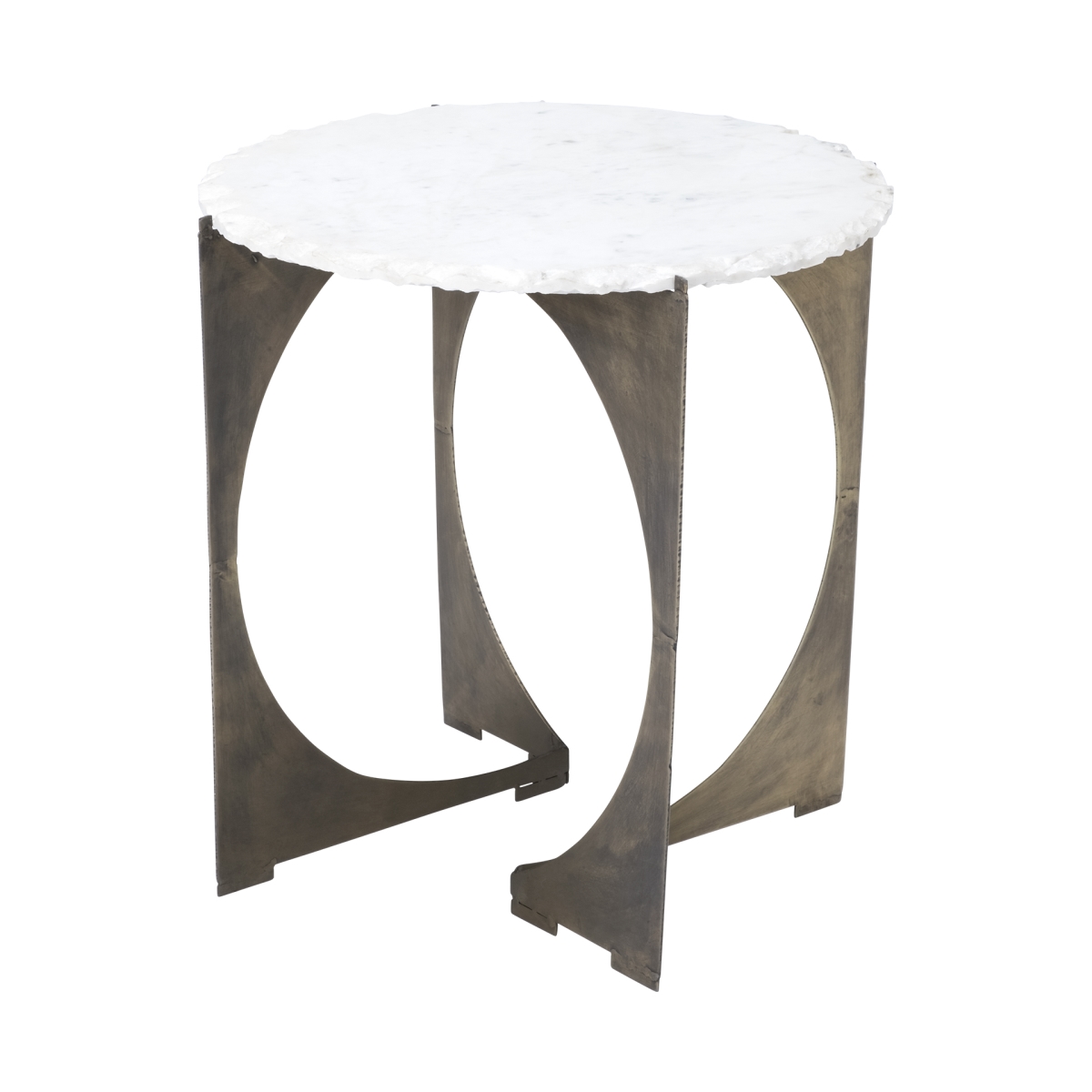 21 x 20 x 20 in. Round Live-Edge Side Table with Marble Top & Metal Base, Gold