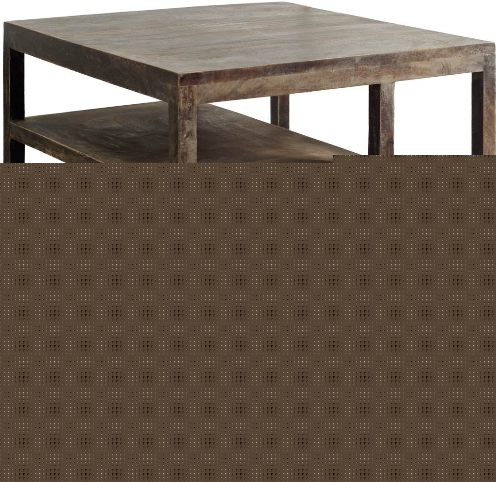 380654 Medium Brown Wooden Square Top End Table with Multi-Shelf