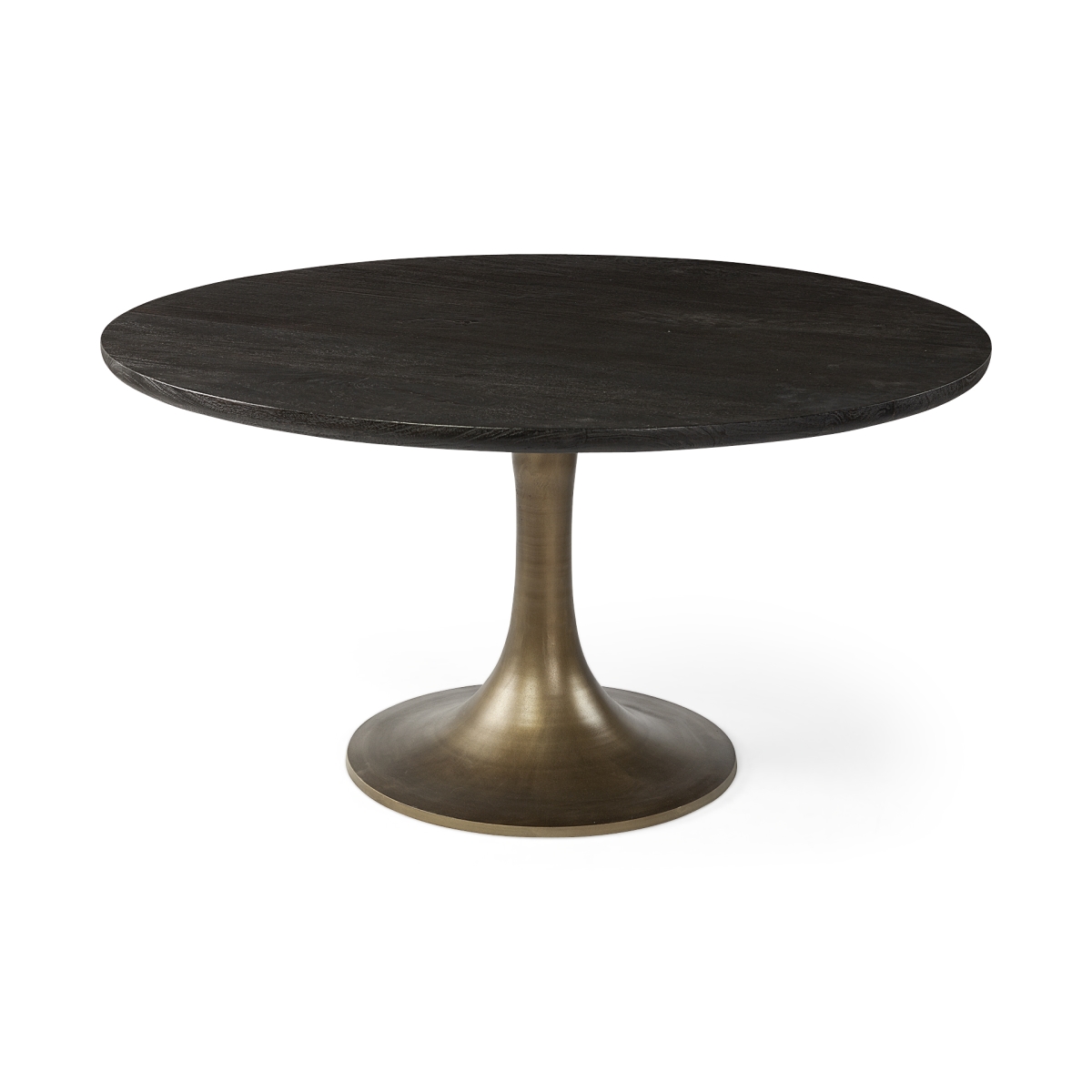 Round Brown Solid Wood Dining Table with Gold Base - 54 in. - Modern Style
