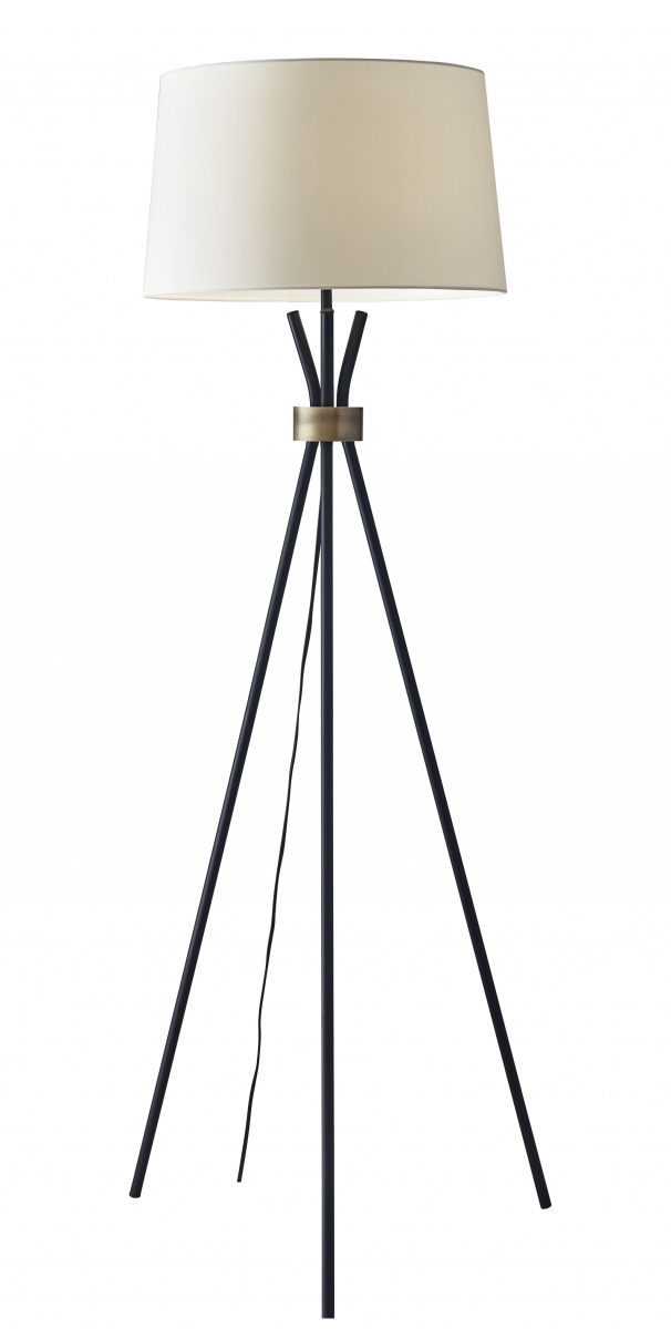 372640 Black Metal Tripod Leg Floor Lamp with Antique Brass Accent