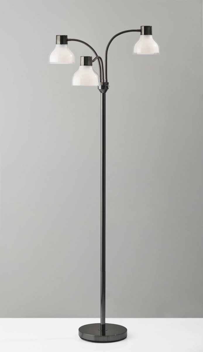 Adjustable Three Light Floor Lamp in Black Nickel with Frosted Inner Shades
