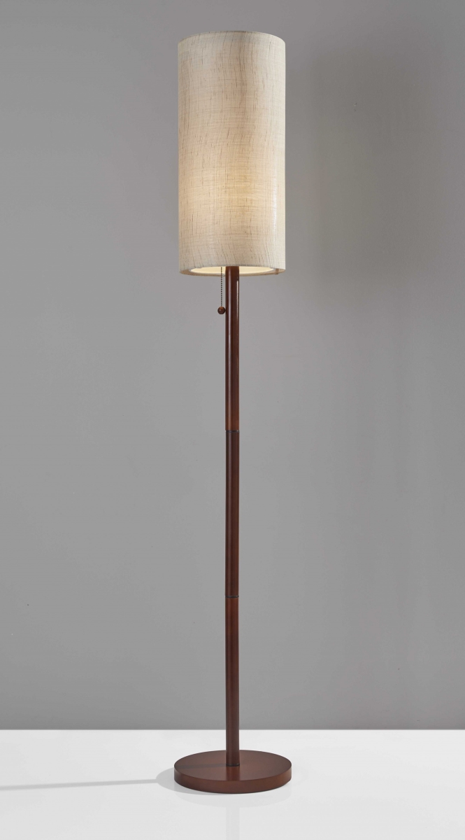 Walnut Wood Floor Lamp with Slim Cylindrical Shade