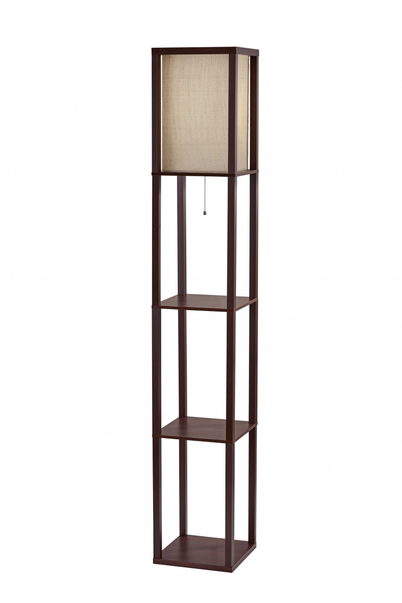 Floor Lamp with Walnut Wood Storage Shelves