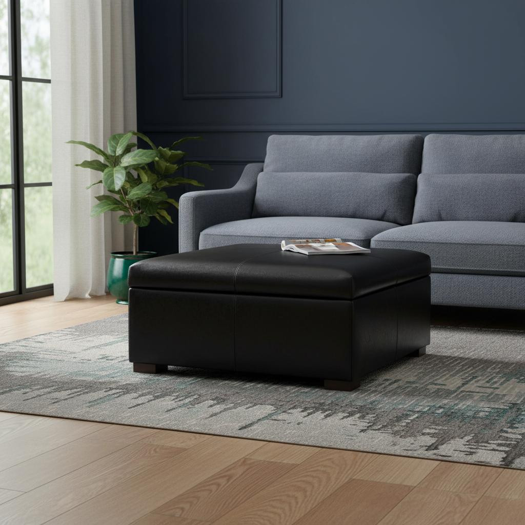 640252 36 in. Black & Walnut Ottoman with Storage