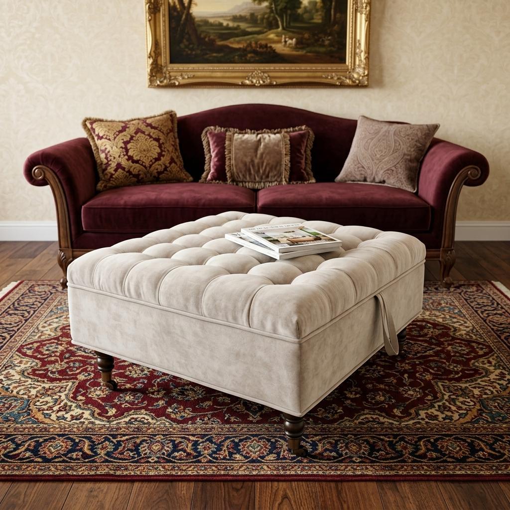 748607 34 in. Gray & Black Rolling Chenille Tufted Ottoman with Storage