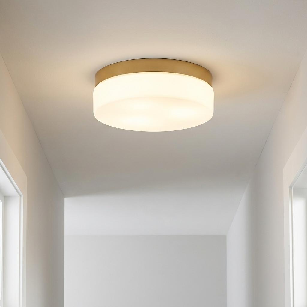 721966 11 in. Brass Metal & Glass Flush Mount Ceiling Light