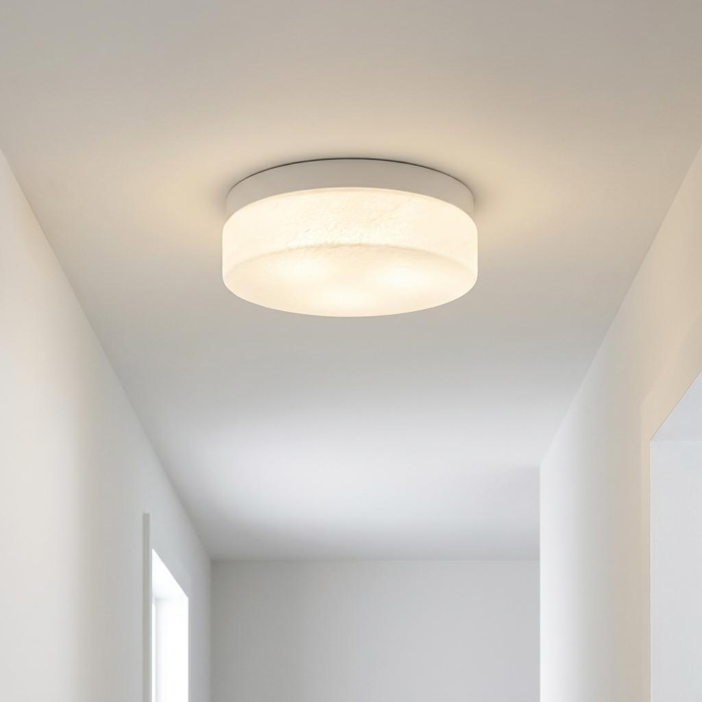 721970 11 in. White Metal & Frosted Glass Flush Mount Ceiling Light