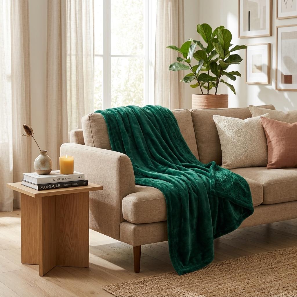 549106 50 x 60 in. Hunter Green Fleece Plush Throw Blanket