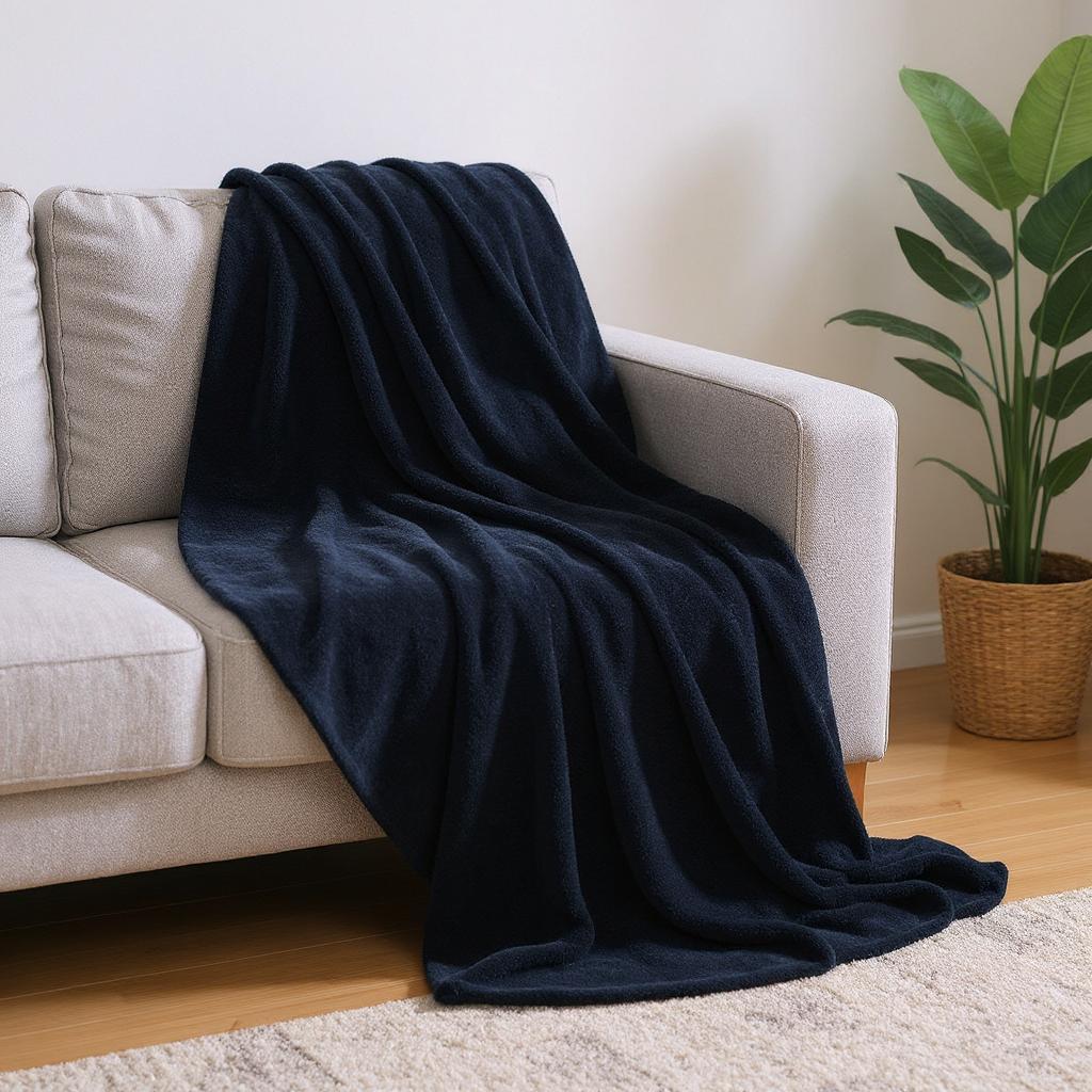 527421 50 x 60 in. Navy Blue Fleece Plush Throw Blanket