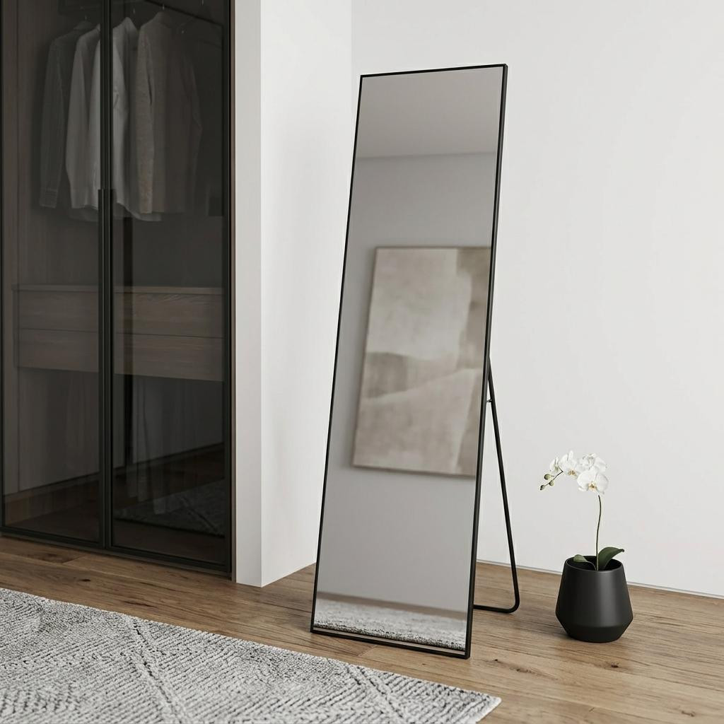 719130 59 in. Black Metal Wall Mounted Leaning & Freestanding Framed Standing Mirror