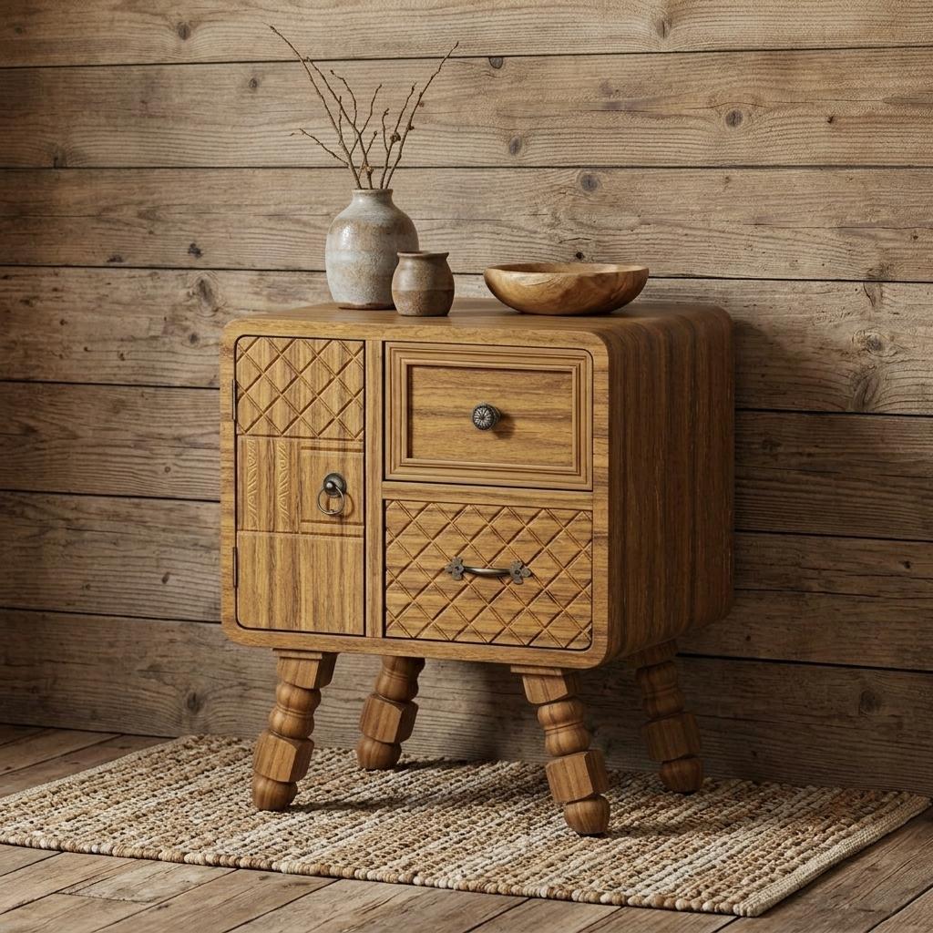 712211 19 in. Sepia Solid Wood Accent Cabinet with Single Door & Two Drawers