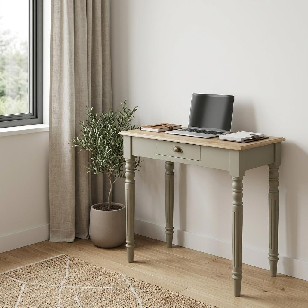 723446 32 in. Oak & Gray Solid Wood Writing Desk