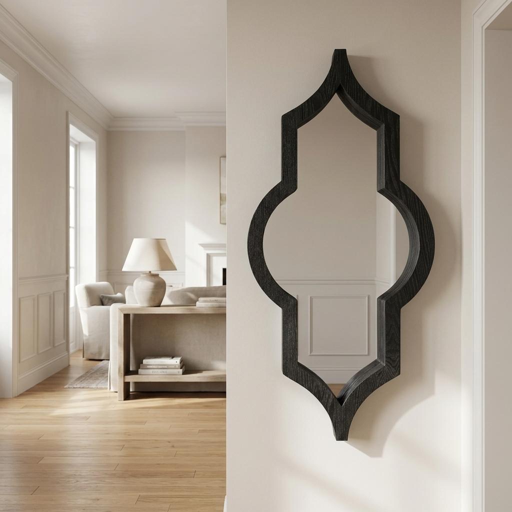 729165 34 in. Brown Solid Wood Quatrefoil Framed Accent Mirror