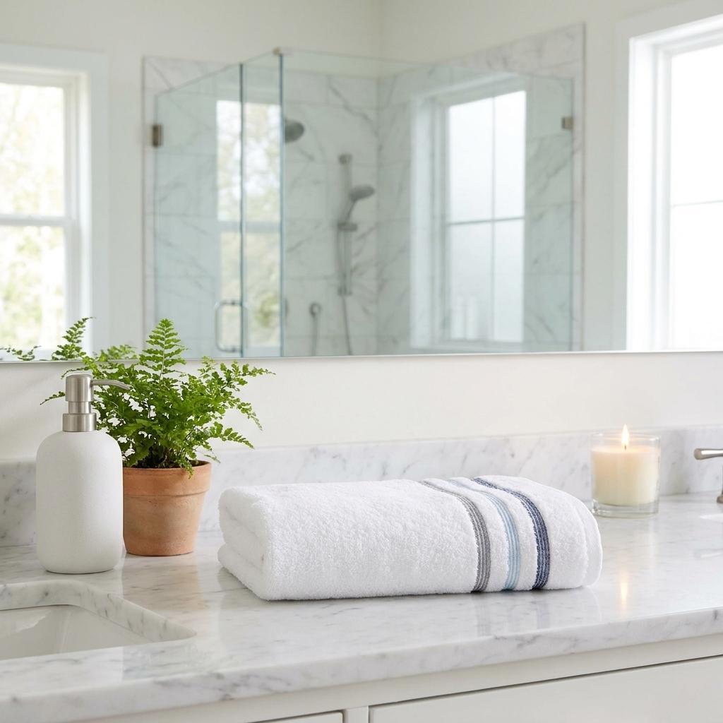 756150 White Striped Turkish Cotton 27 x 54 in. Bath Towel