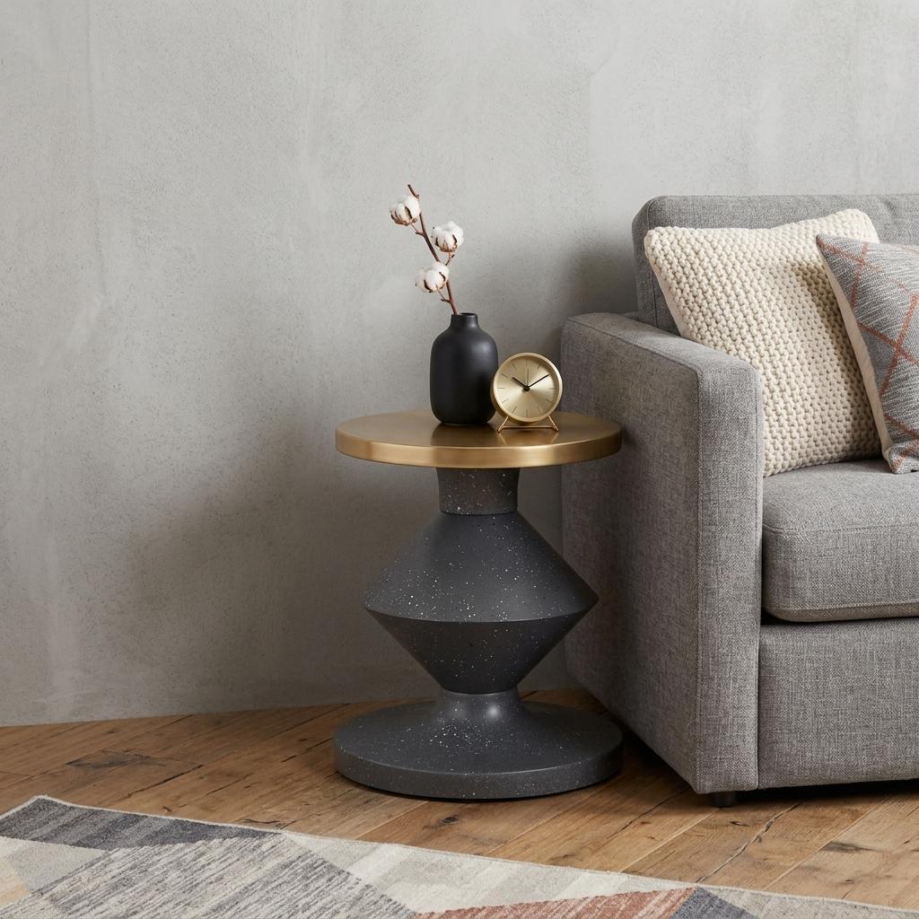 622645 21 in. Gold & Gray Iron Cinched Pedestal End Table