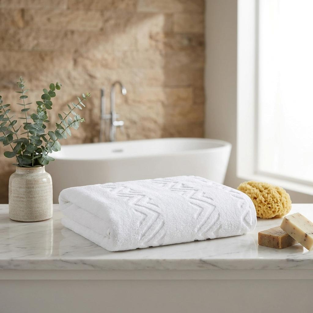 756009 White Jacquard Turkish Cotton 40 x 70 in. Chevron Bath Sheet