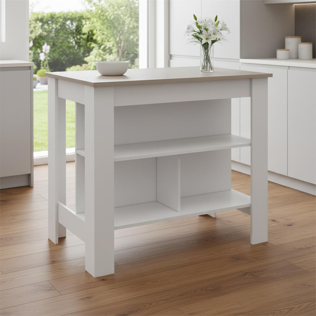 478403 41 in. Light Gray & White Wood Kitchen Island with Storage