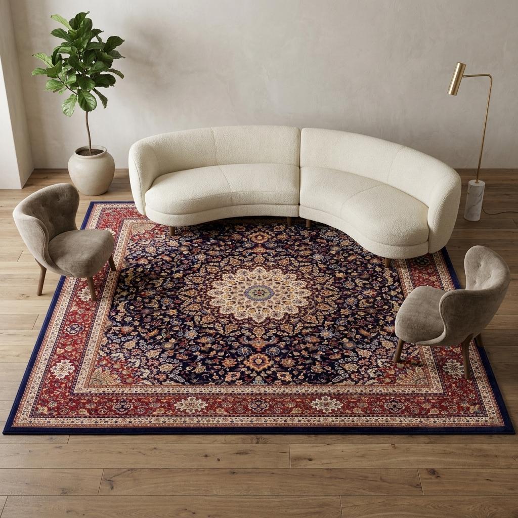 574121 8 ft. Blue & Red Oriental Square Rug