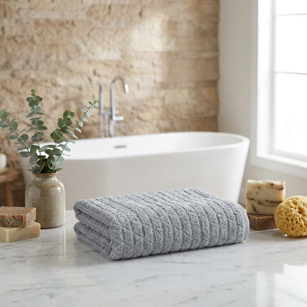 756148 Light Gray Geometric Turkish Cotton 27 x 54 in. Bath Towel