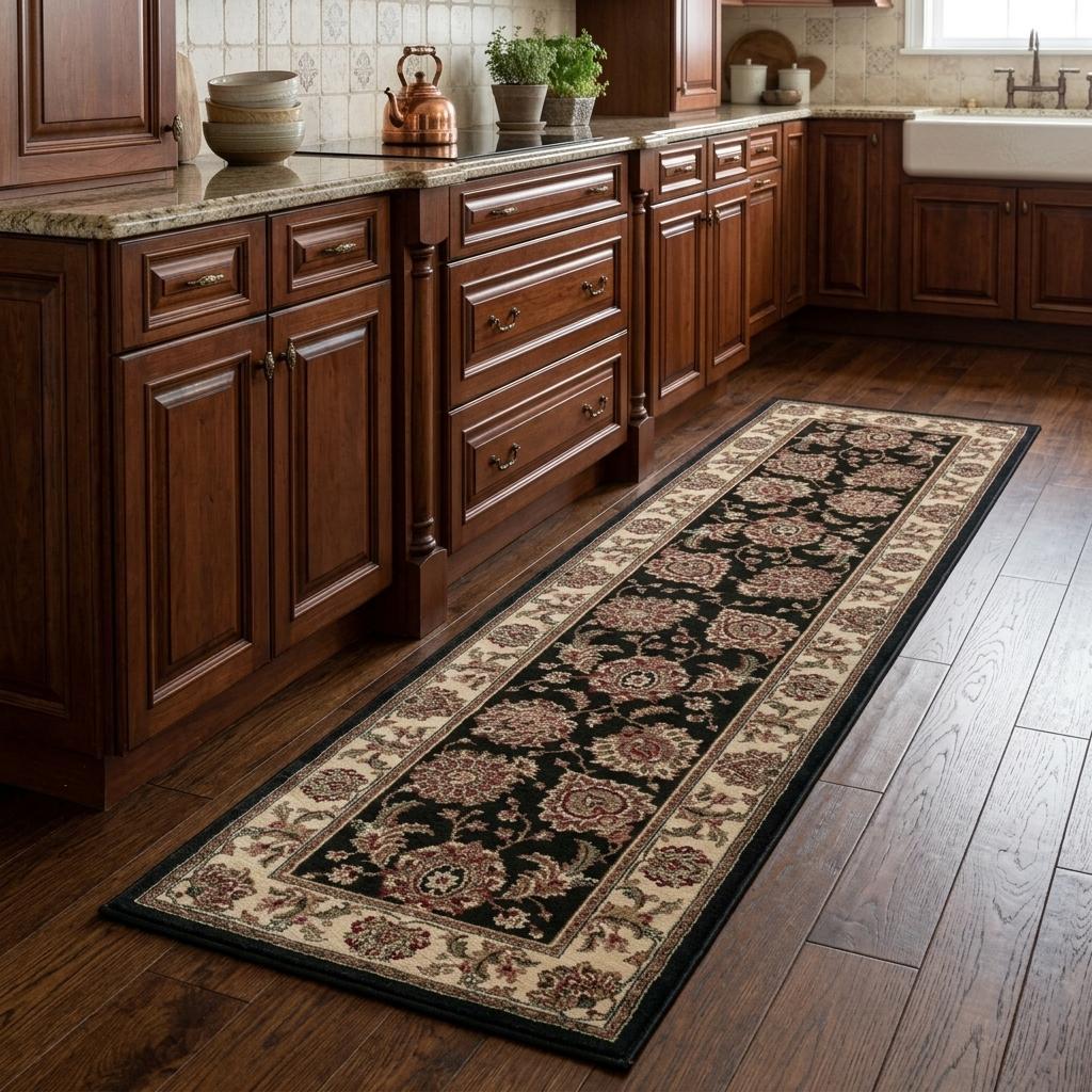 576012 8 ft. Brown & Ivory Oriental Runner Rug